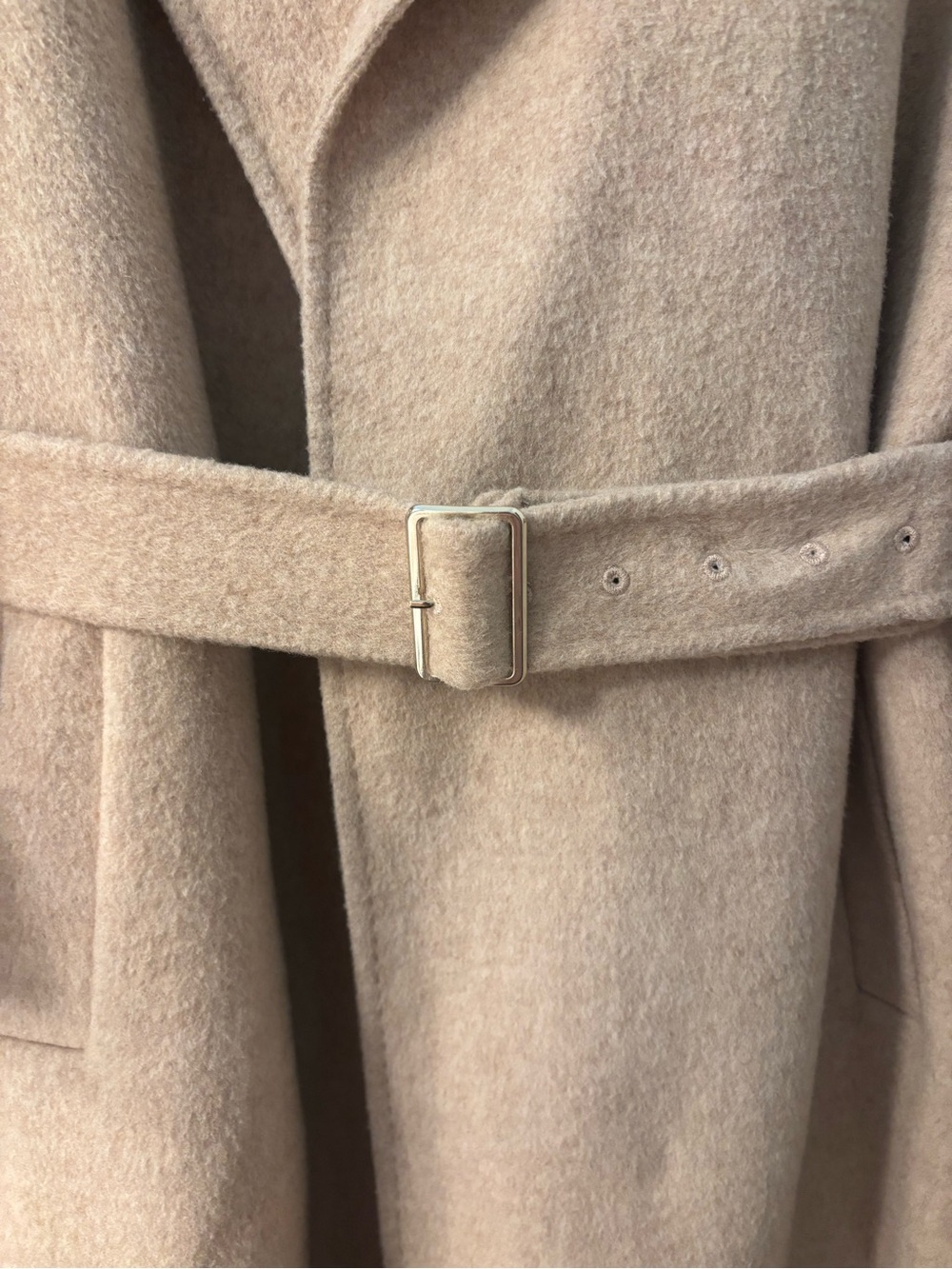 Mango MNG Beige Handmade Wool-Blend Long Belted Coat oversized S - Picture 3 of 15